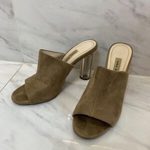 Zara Tan Suede Open-Toe Mules